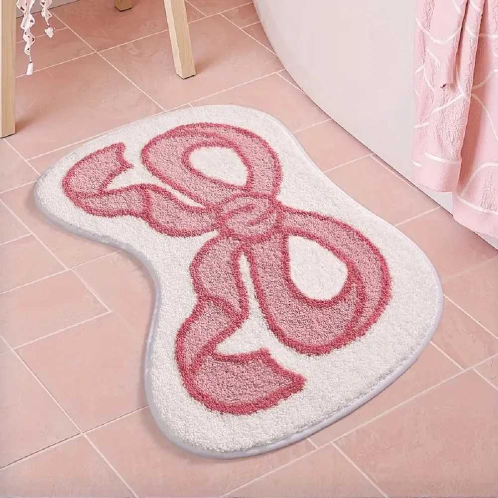 VIKAMA Interior Carpet Creative Pink Bow tie Imitation Cashmere Bathroom Water-absorbing Floor Mat Non-slip Foot Mat C251103