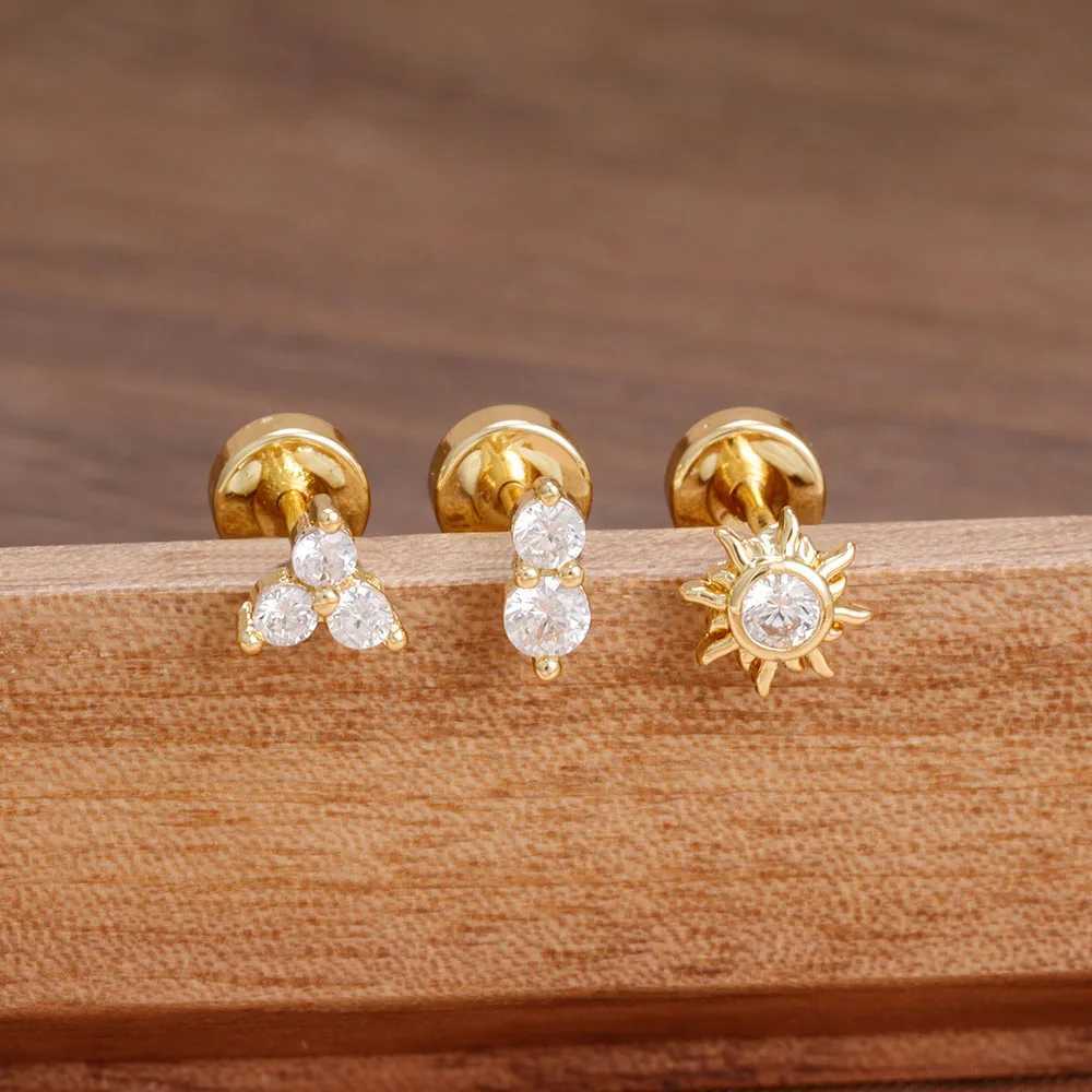 3PCS New Arrival Zircon Star Moon Sun Piercing Earrings Set for Women Simple Stainless Steel Ear Stud Earring Daily Wear Jewelry C251103