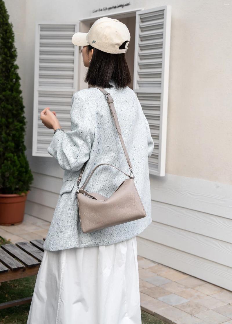 Drawstring Genuine Leather Fashion Women Shoulder Crossbody Gray Bag Yellow Designer Soft Cowhide Ladie Handbag Female Apricot White B5 h7