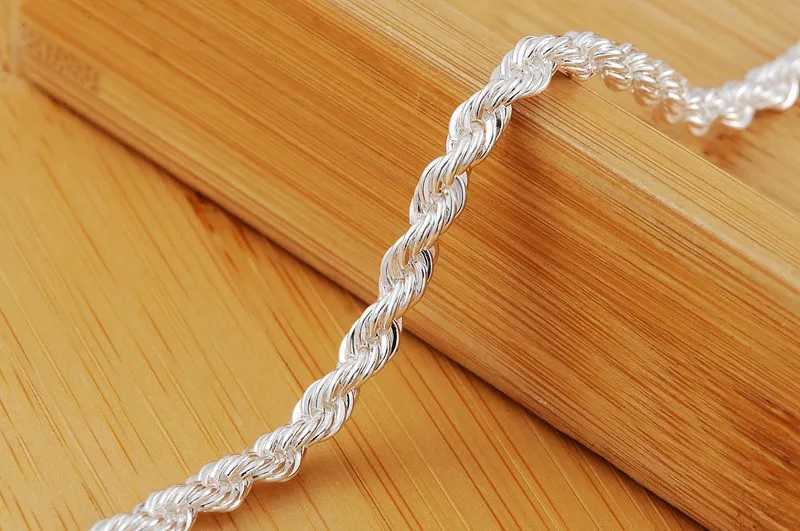 Hot Charm 4MM Twisted Rope Chain 925 Pure Silver Bracelet Mens Fashion Classic Jewelry Wedding Party Holiday Gift Y250329