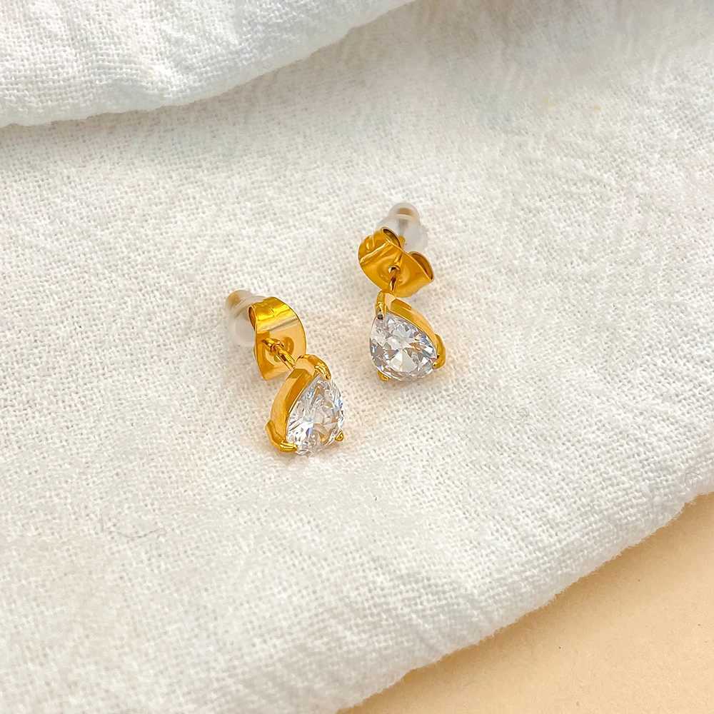 eManco White Color Zircon Hoop Earrings Stainless steel Water Drop Pendant Gold Plated Earring Womens Luxury Jewelry C251103