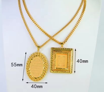 Luxury Allah Fashion Necklace Pendant 21k Gold Plated Dubai New Square Pendants Arabic Bridal Wedding Ramadan Jewelry