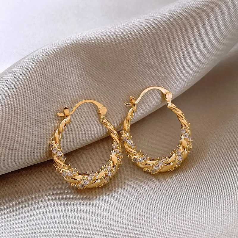 ZAKOLs new shiny zircon wrapped ring earrings suitable for womens fashionable OL style gold earrings party jewelry Y250401