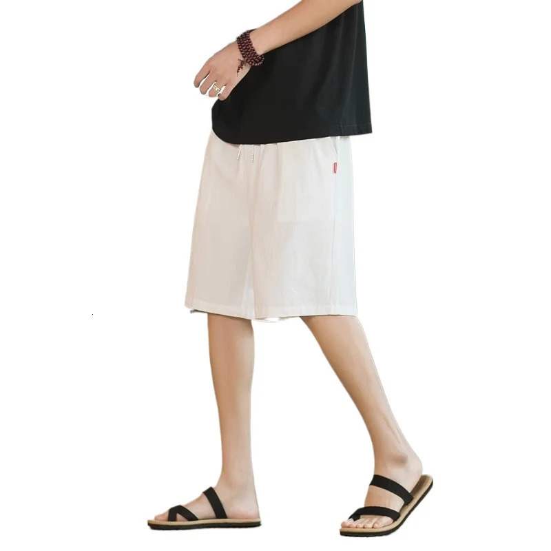 Summer mens cotton casual slim fit drawstring elastic waist shorts breathable solid color lightweight sports pants 250403e