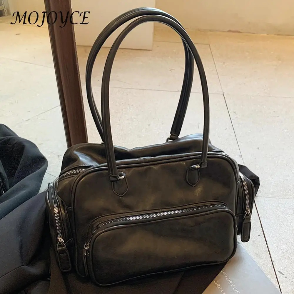 Shoulder Bag for Women with Multi-Pockets Tote Bag PU Leather with Zipper Underarm Bag Solid Handbag for Work Travel 250401
