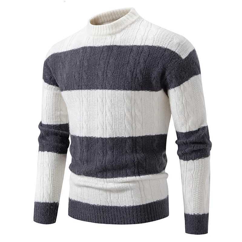 New Patchwork Mock Neck Knitting Sweater Men Fashion Striped Casual Knitted Pullovers Mens Autumn Winter Comfortable KnitwearT251103