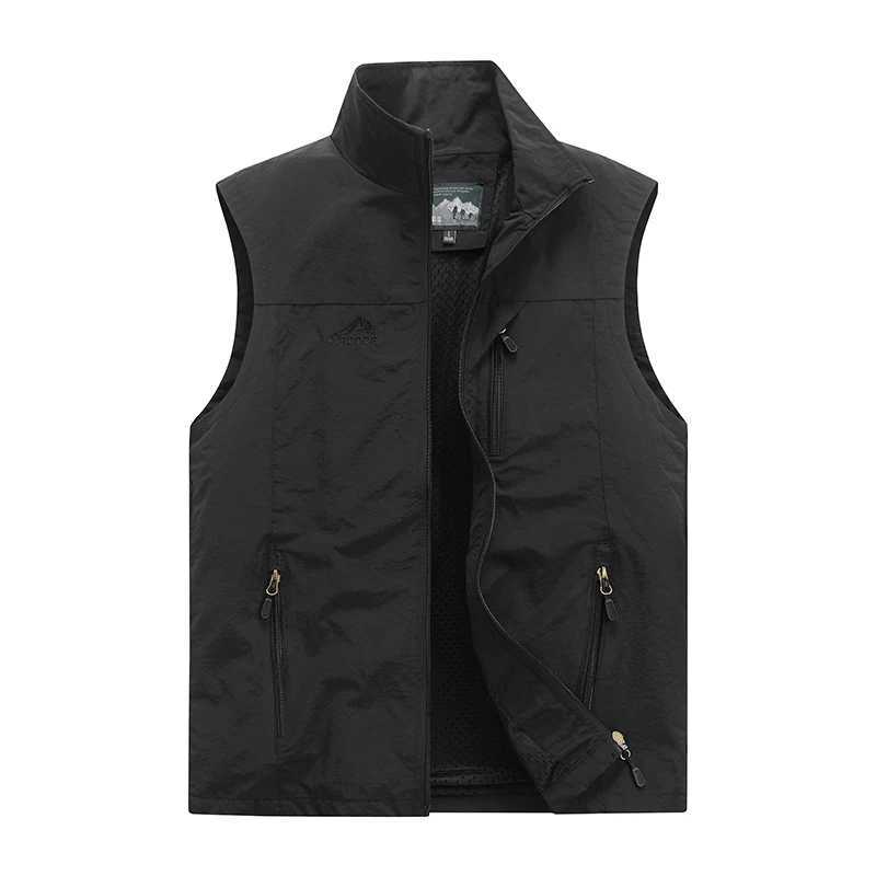 Mens Outdoor Tooling Vest Fashion Peak Embroidered Waterproof Multi-Pocket Hiking Fishing Vest Mens Sleeveless Jacket M-6XL X250403