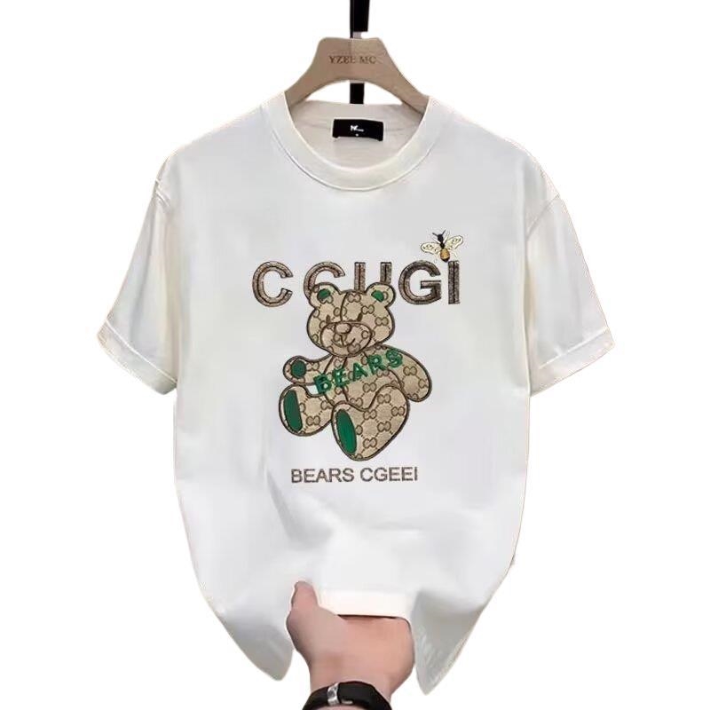 Free shipping summer men's fashion Bear embroidery short sleeve thin slim T-shirt fashion fashion half sleeve trend T-shirt male black white plus