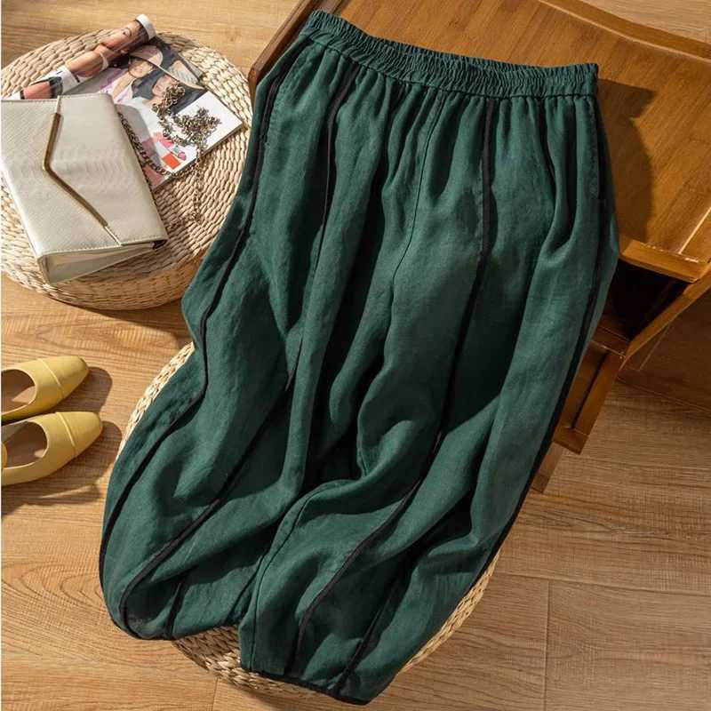 Bright Line Decoration Elastic High Waist Bloomers loose wide leg womens pants Korean fashion ankle length womens pants 2025XJ250403
