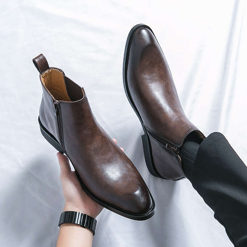 2024 shoes in plus size, new leather fashionable men's casual shoes, trendy Martin boots, high