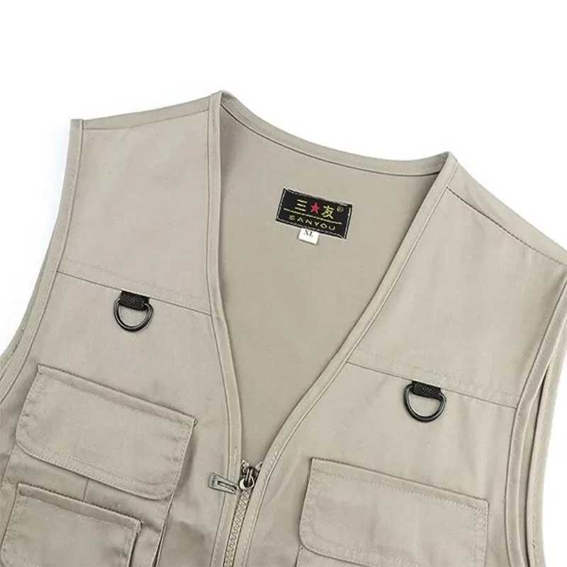 Mens Fishing Photography Multi-Pocket Vest Outdoor Tactical Mountaineering Sports Vest Solid Color Breathable Sleeveless Jacket X2504035