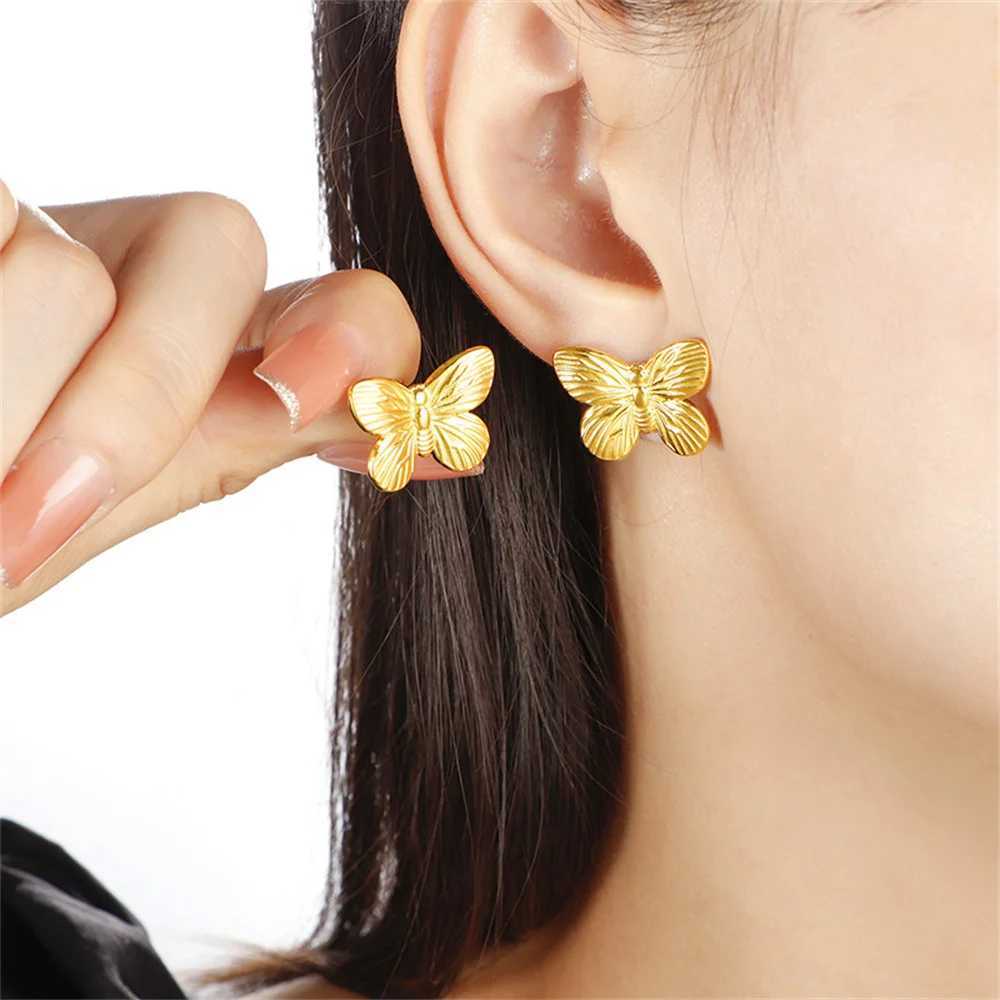 1 Pair Punk Butterfly Shape Stud Earrings Female Gold Color Stainless Steel Earrings for Women Party Jewelry Gift C251103