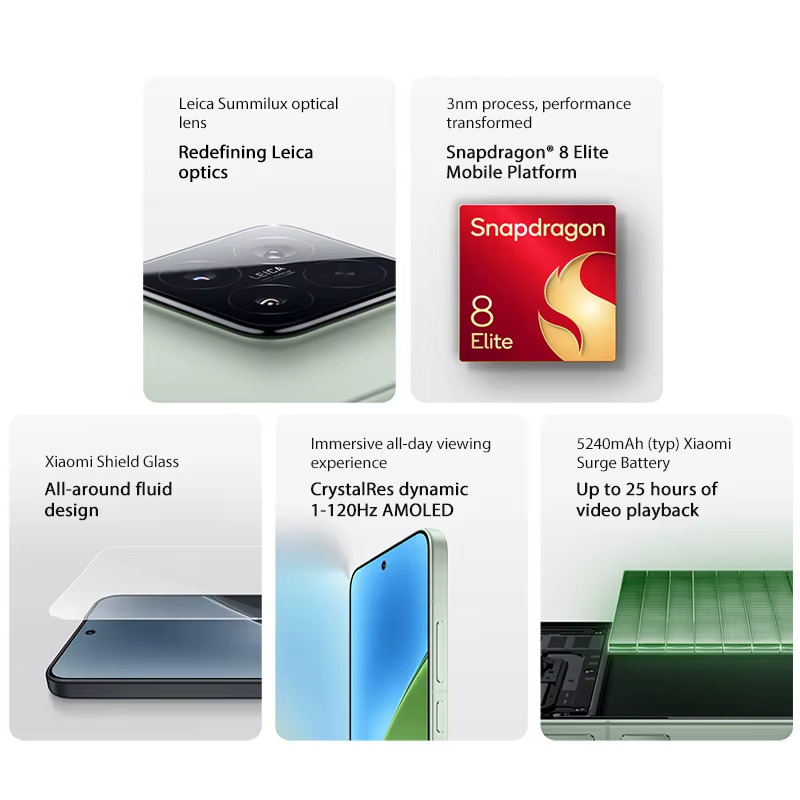 Global Version Mi 15 5G NFC Smartphone Snapdragon 8 Elite 120Hz AMOLED Display 50MP Leica Camera 5240mAh Cellphone
