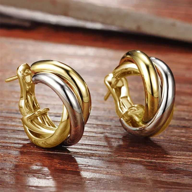 CAOSHI Trendy Twotone Style Hoop Earrings Female Fashion Lady Metallic Style Ear Loops Women Daily Wearable Accessories Gift C251103