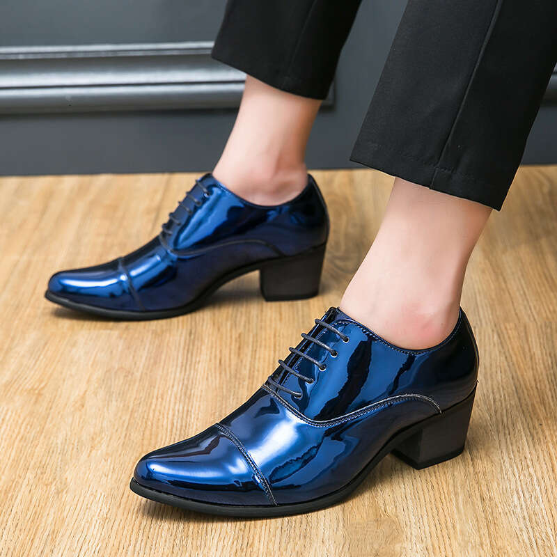 Large pointed high heels men's British style hairstylist, glossy leather shoes, casual business dress shoes