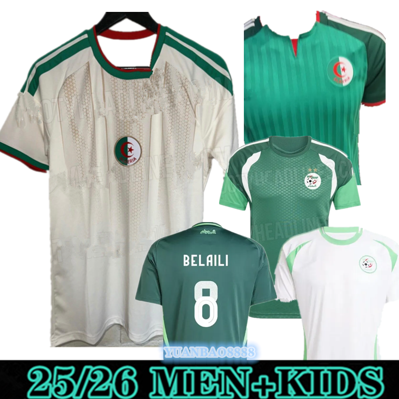 2024 25 26 Algeria Algerie Mens Soccer Jerseys MAHREZ FEGHOULI SLIMANI BENNACER ATAL Home White Away Green Training Wear Football Shirts Men kids
