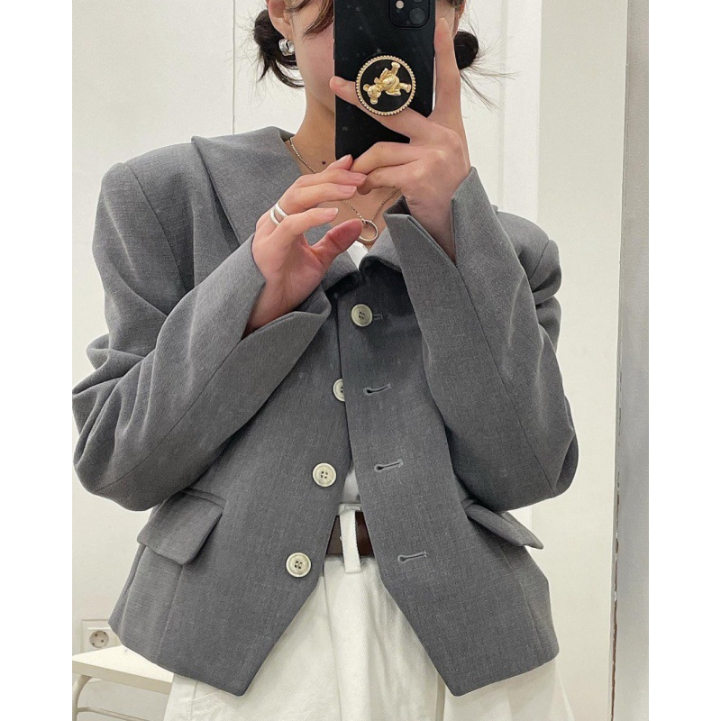 F421Chic Vintage Short Style Long Sleeve Blazer for Young Ladies Perfect Fit for School Wear