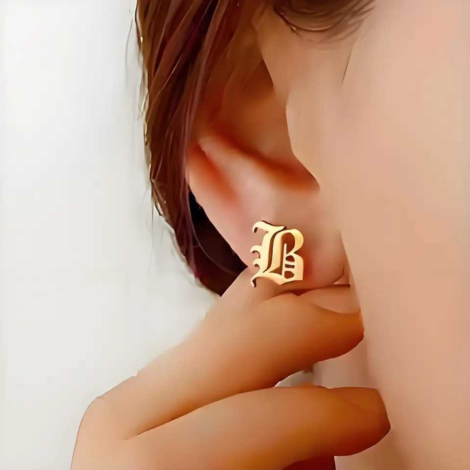 Customized first letter earrings stainless steel personalized Old English pendants perfect for music festivals and holidays C251103