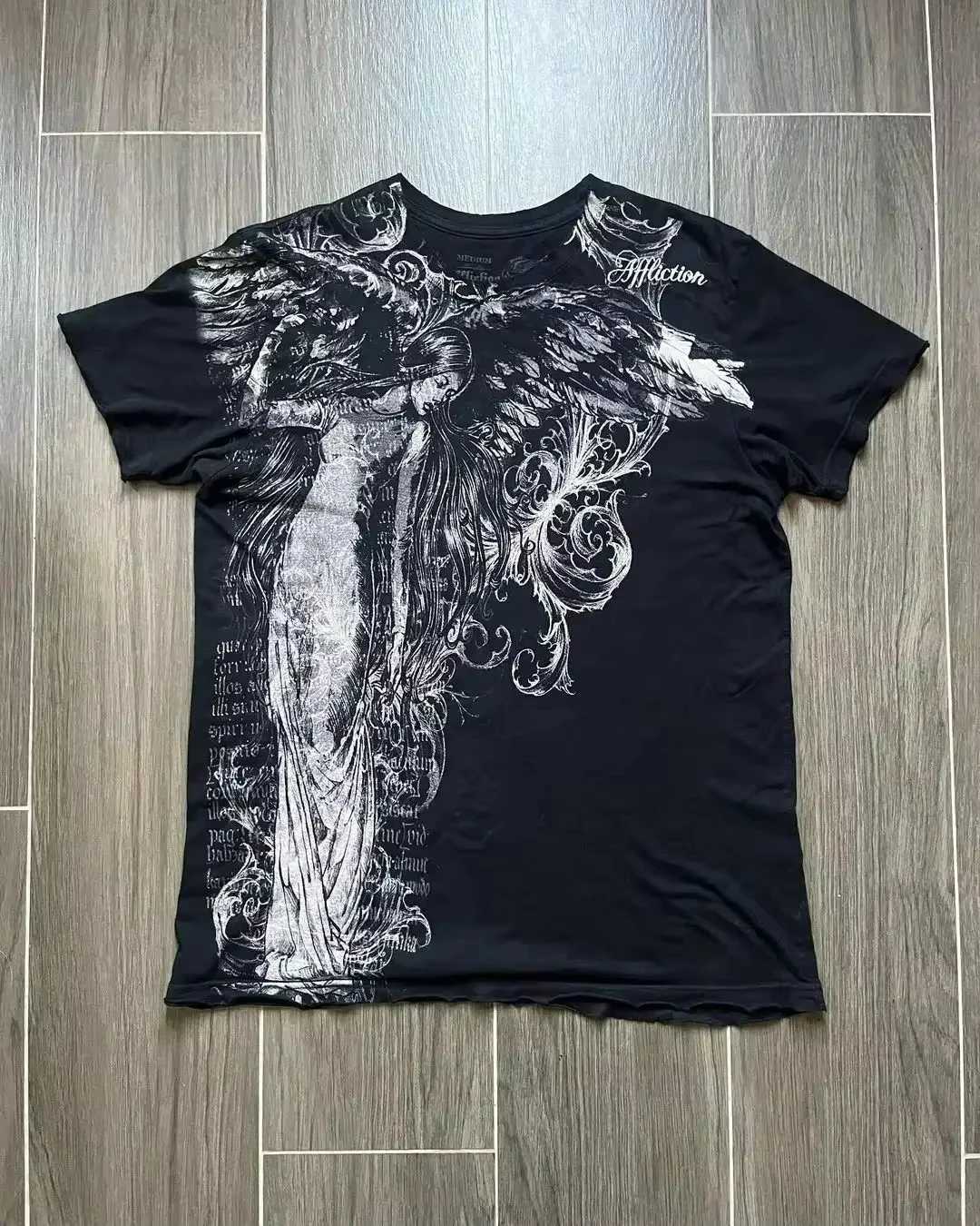 Mens T-shirts Y2K Affect Retro T-shirts Womens Streetwear Tee Gothic Skull Cross Print Fashion Graphic Mens T-shirts W250402