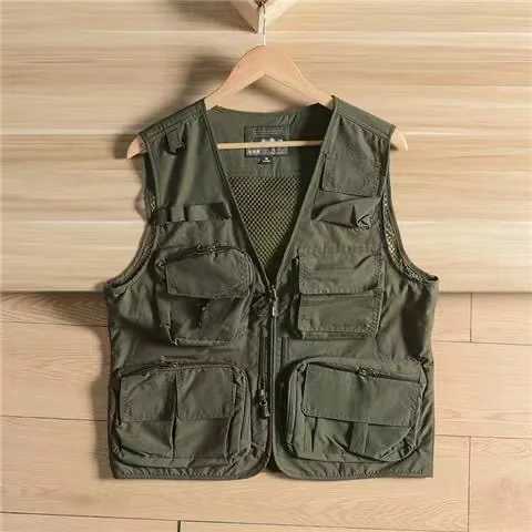 Summer New Mens Outdoor Fishing Multi Bag Solid Color Quick Drying Mesh Vest X250403