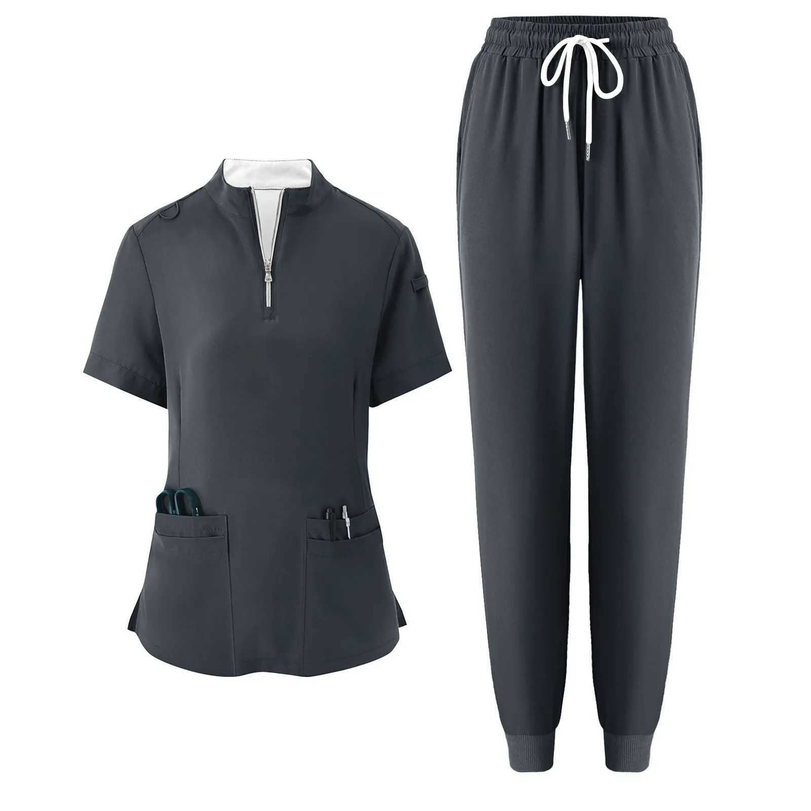 Soft and Comfortable Solid Hospital Uniform Pet Vet Nurse Scrub Set Women Medical Scrubs Sets of Top and Pants Medical Accessory J251103