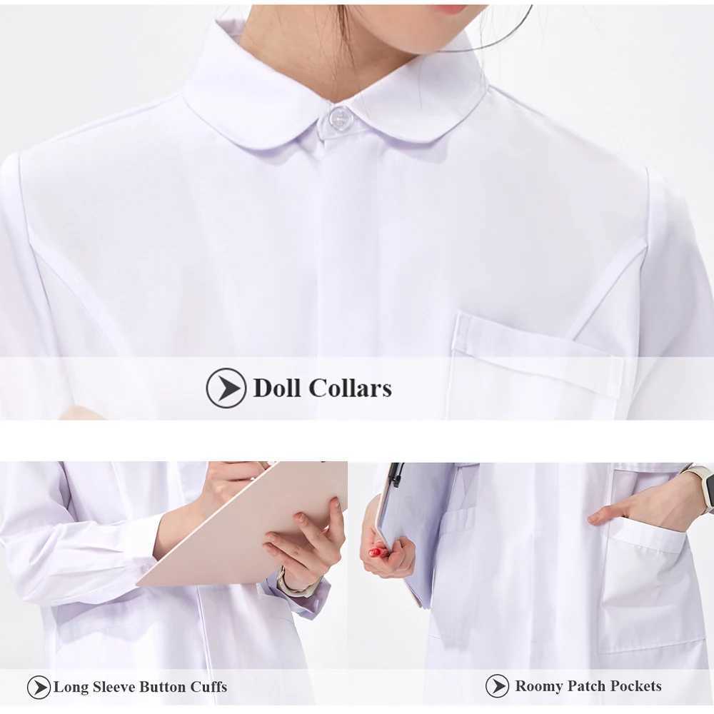 Medical Nurse Gown Women Scrub Uniform Robe White Long Sleeve Workwear Hospital Scrubs Nursing Dress Healthcare Uniforms 902CS J251103