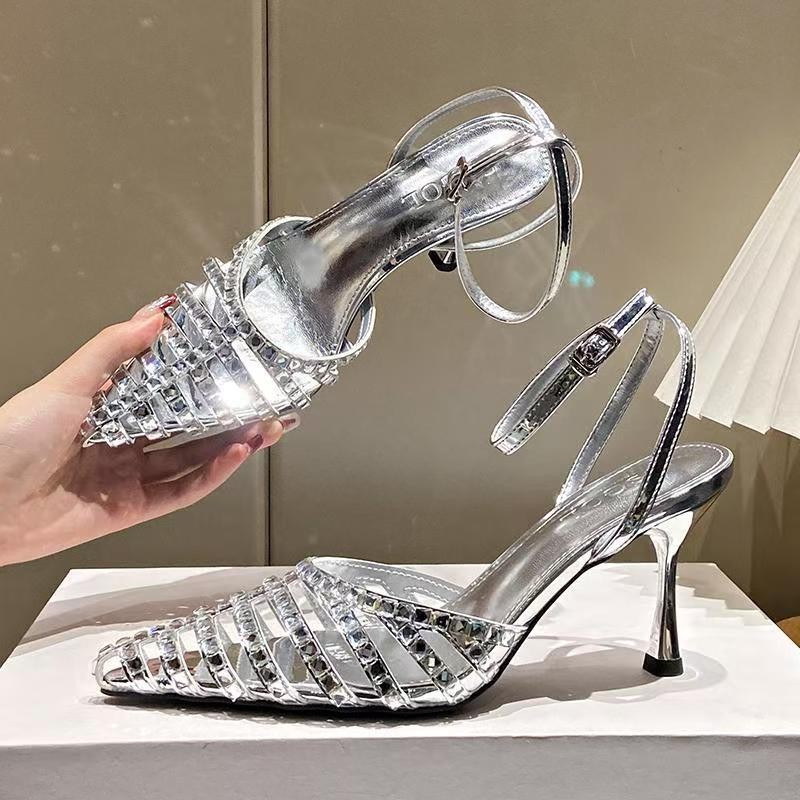 Free shipping designer sandals women black silvery comfortable breathable wear-resisting outdoor high heels