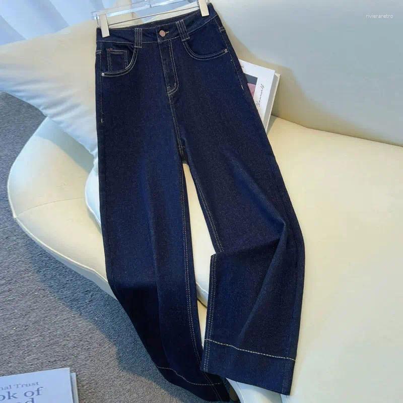 Women's Jeans Female Trousers Women Button Zipper Closure Pockets Cozy Lady Pants Stylish Navy Blue Denim High Waisted Wide Leg Casual Z260313