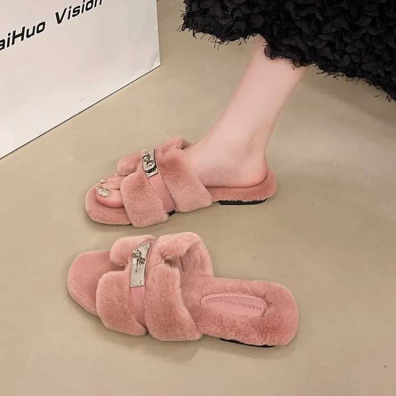 Internet Celebrity Hairy Slippers for Wens Outdoor Wear in Autumn and Winter 2025 New Thick Soled One-piece Plush Shoes Y251103