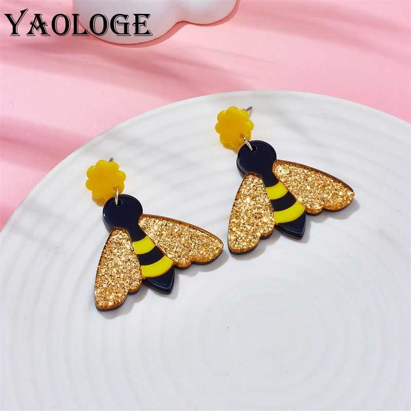 YAOLOGE Acrylic Cartoon Cute Dazzling Bees Drop Earrings For Women New Fashion Girls Handmade Ear Jewelry Holiday Gifts C251103