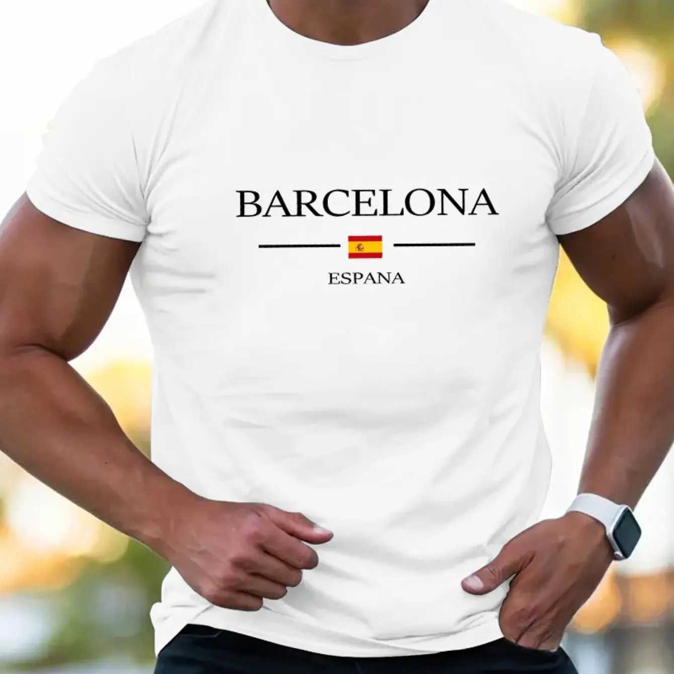 Summer mens oversized mens casual loose plus size Barcelona letter printed round neck short sleeved T-shirt top W250402