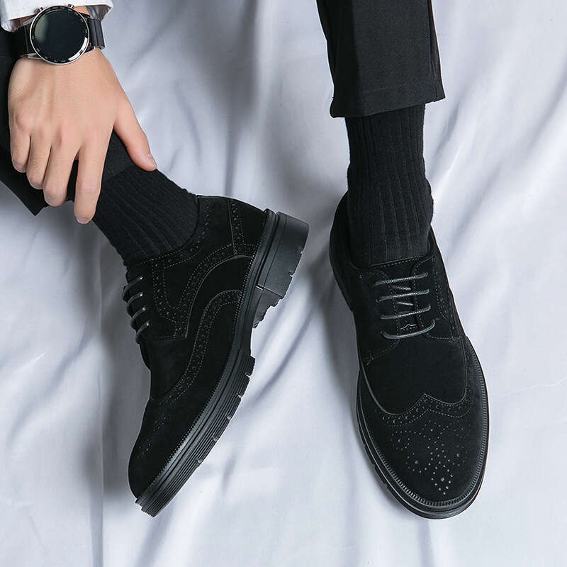Spring new trend plus size 46 matte block carved business youth outdoor formal leather shoes