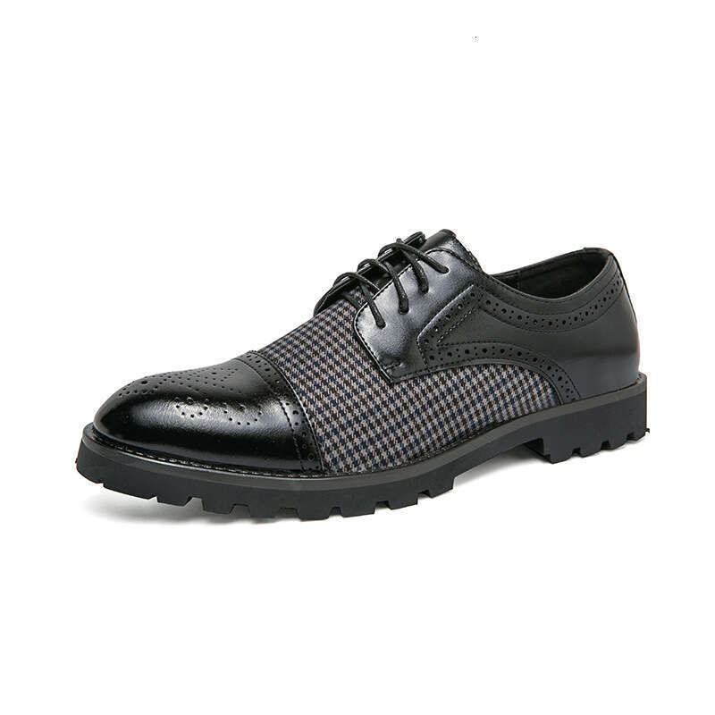 New Spring Fashion Trend Outdoor Large Block Carved Cloth Face Splicing Men's Leather Shoes
