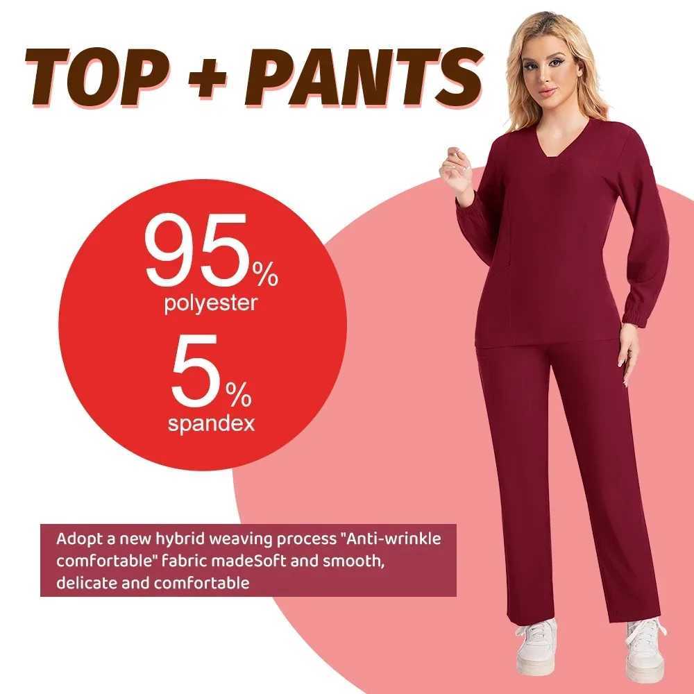 Long sleeves Scrubs Medical Scrub Soft Breathable Jogger Pants Set Surgical Uniforms Woman NursingClinical Doctor Workwear J251103