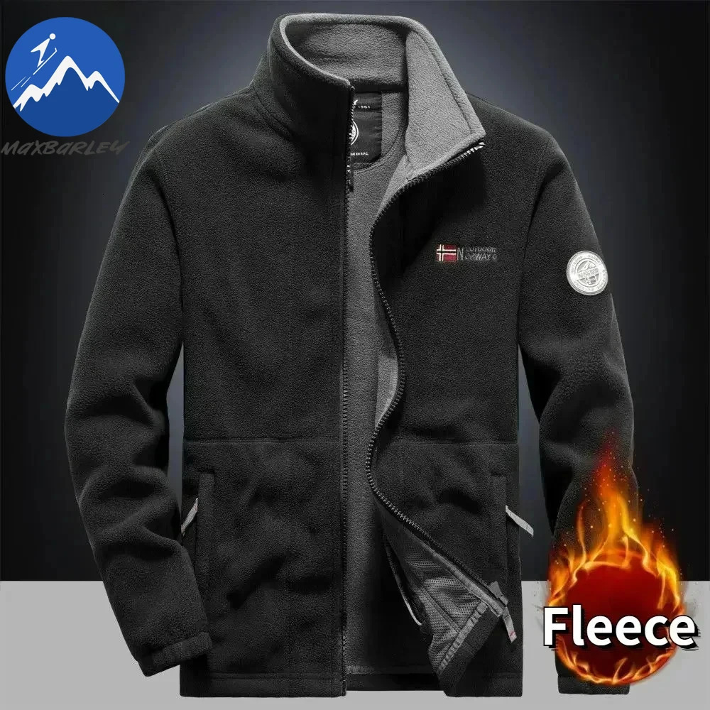 Winter Warm Fleece Jacket Men Climbing Double Thickened Pocket Jacket Outdoor High Collar Windproof Ski Sweatshirt Coat Man Snow 251028CJ