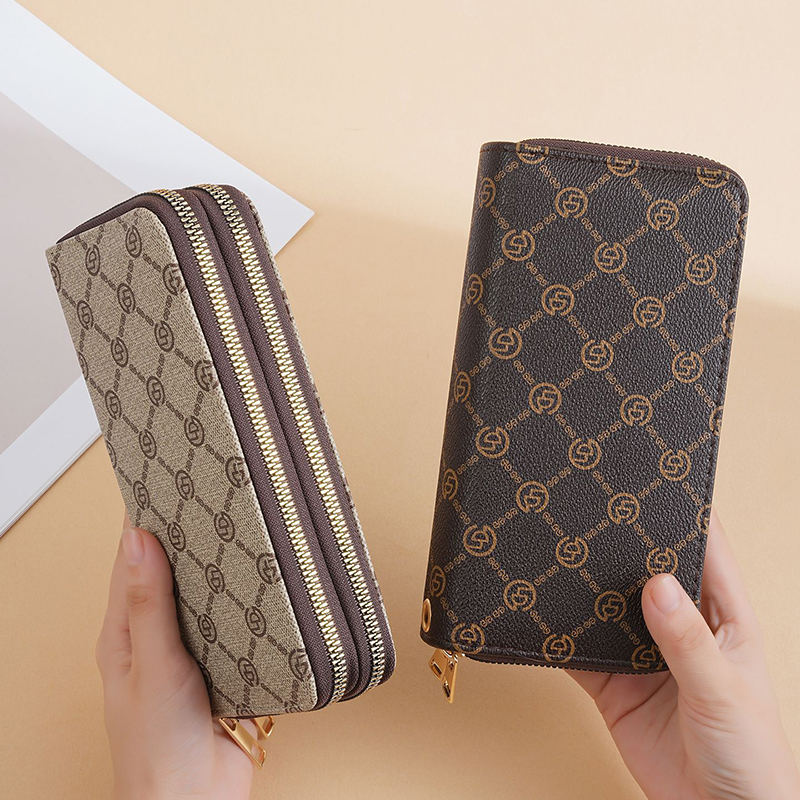 Explosive Double Zipper Retro Vintage Floral Long Wallet for Women, Large Capacity Handbag, Handheld Phone Bag