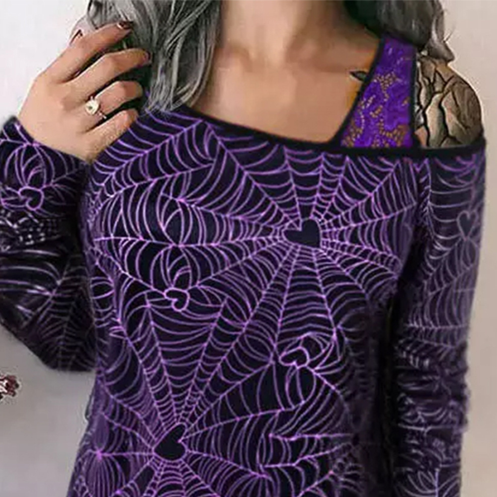 D75190 European and American Fashion Halloween Lace-trimmed Long-sleeved Off-shoulder Sexy Bodycon Dress