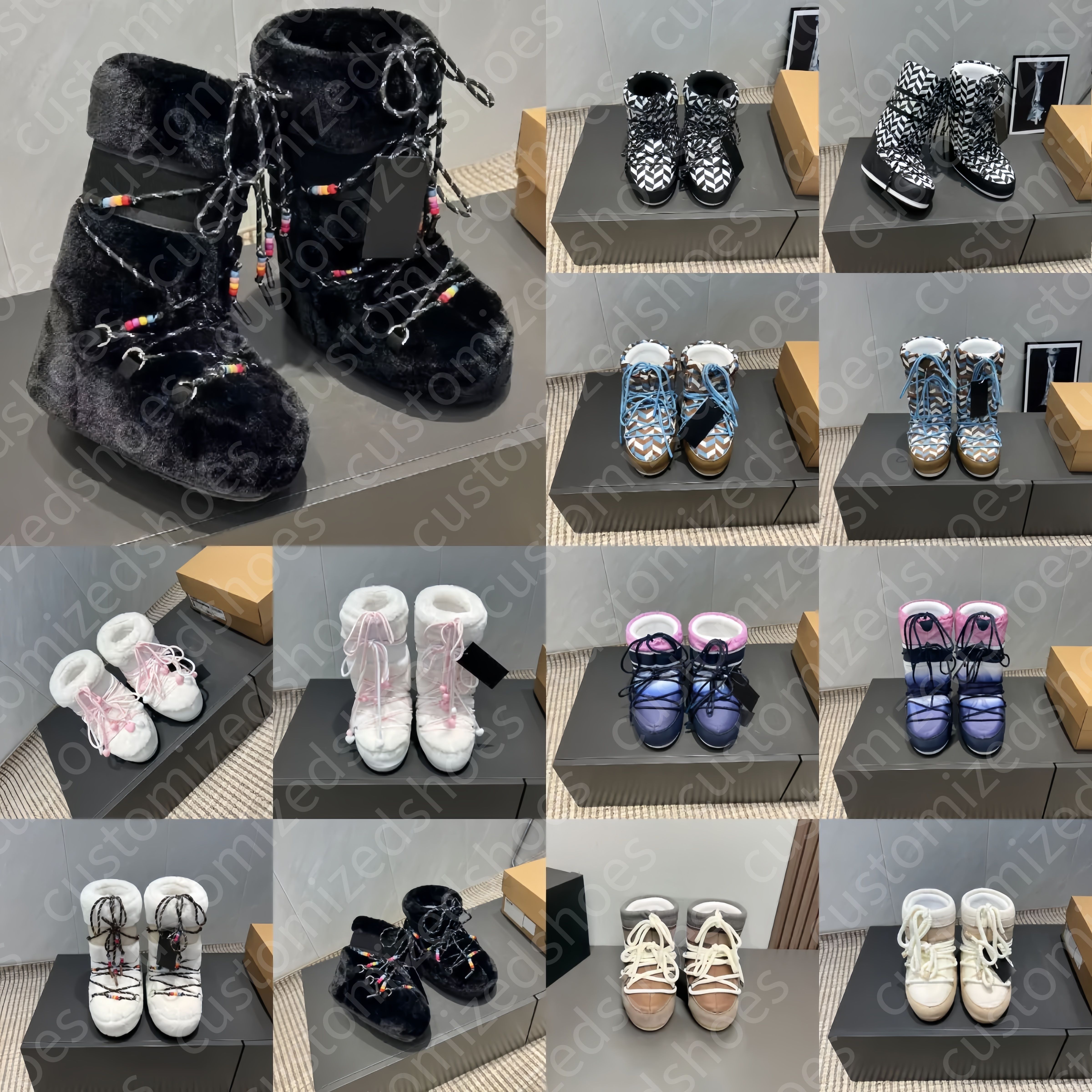 Boots Top Quality designer boots woman winter boot Cotton Designer Women Thick Heel Sole Ankle booties Snow boots 11 Fur Furry thigh high Fluffy Fall Platform shoes