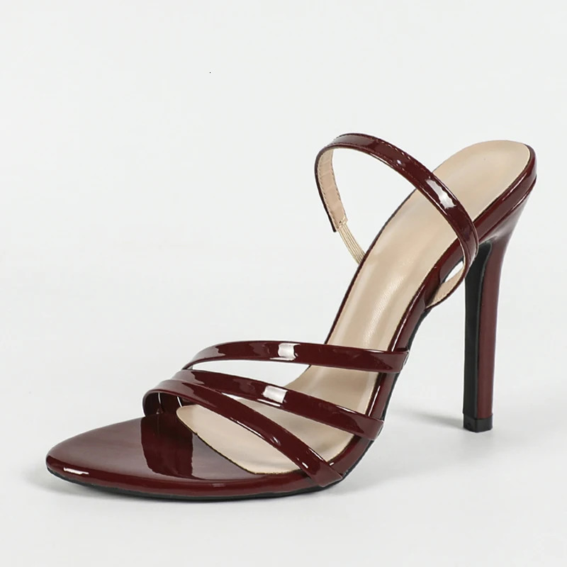 Liyke Sexy Slip On Back Strap Sandals Ladies Patent Leather Narrow Band Open Toe Gladiator High Heels Summer Shoes Women Size 43 251030