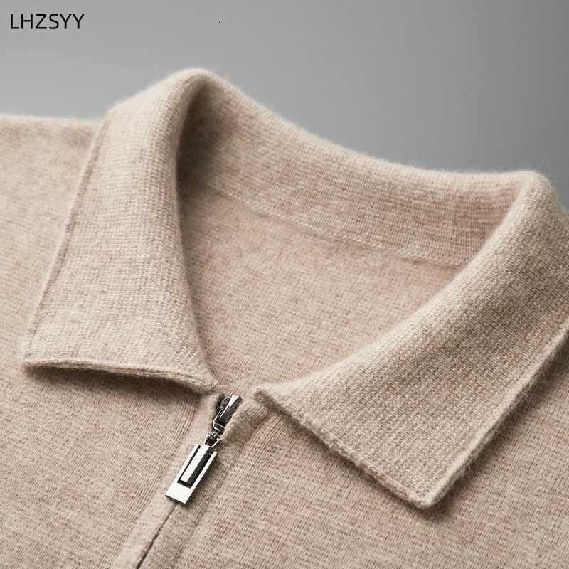 LHZSYY Cashmere Jacket Mens Knit Zipper Cardigan Winter New POLO Neck Sweater Youth Casual Thick Coats Loose Lapel Wool ShirtsT251103