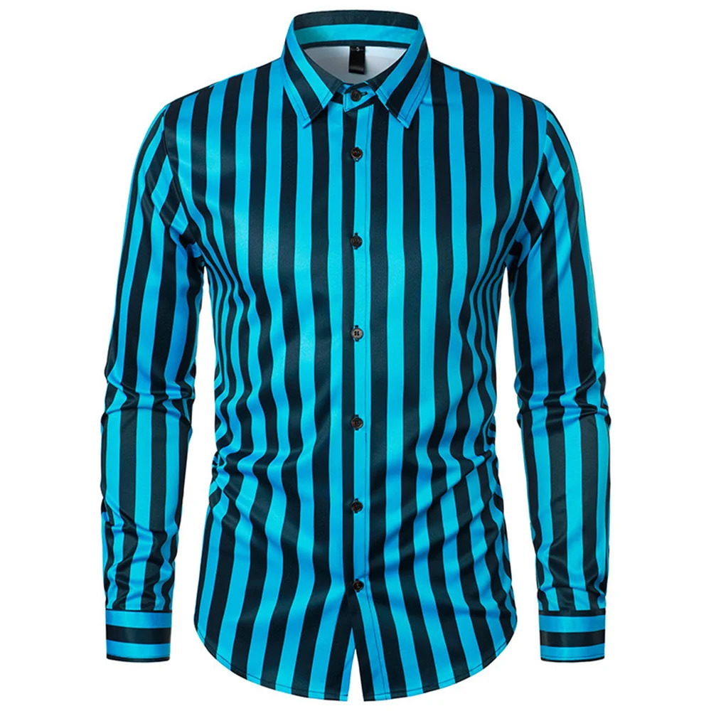 Mens comfortable and breathable long sleeved floral striped shirt worn daily in mens clothing oversized 250403e