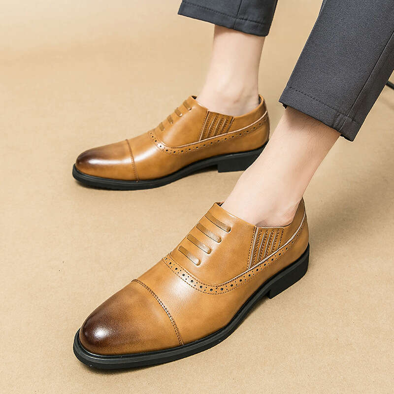 Men's large-sized new casual fashionable men's pointed lace up shoes, trendy business leather shoes