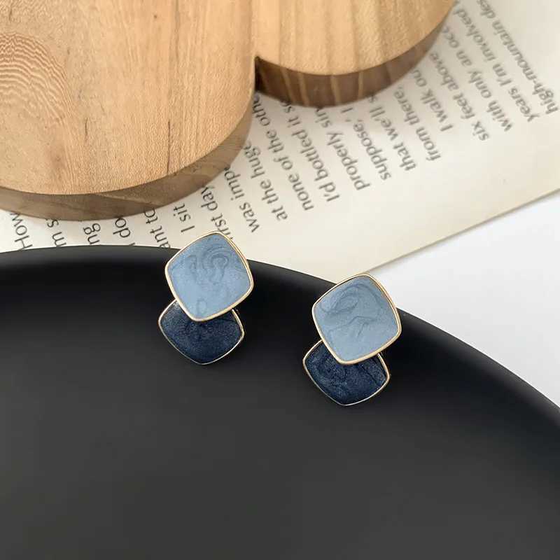 Bohemian Square Blue Zircon Stud Earrings For Women Fashion Enamel Geometric Pendant Earrings Charms Vintage Daily Jewelry Gift C251103