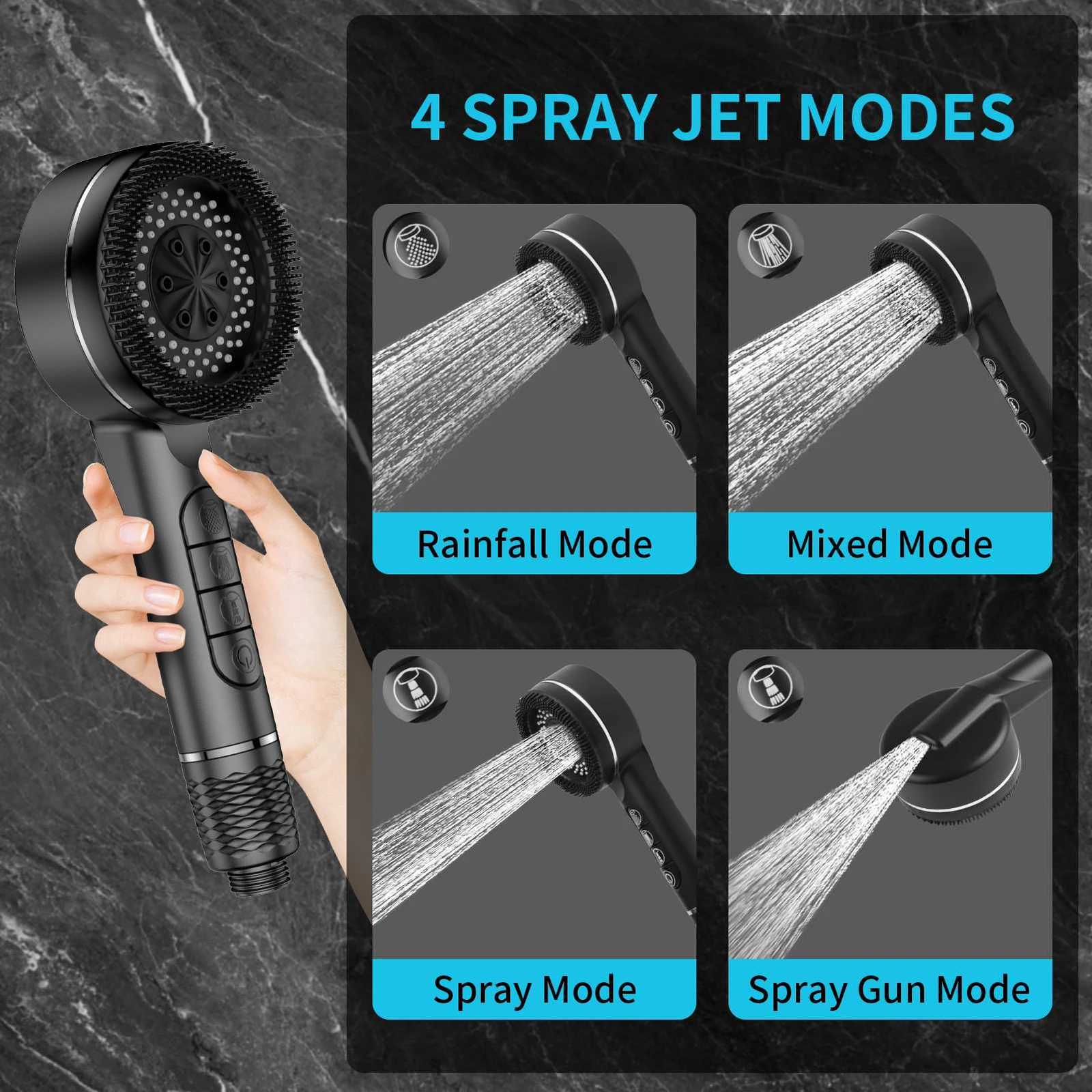 New 4 Modes Shower High Pressure Massage Shower OneKey Stop Water With Hose and Filter Element Bathro Accessories Y251103