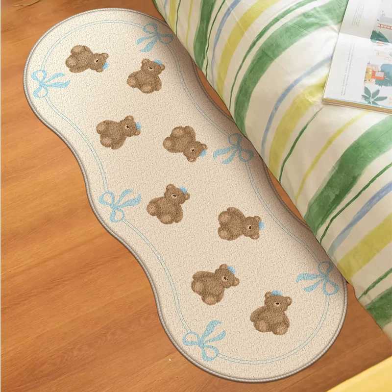 VIKAMA Bow Bear Rug Soft Cool Insulation Washable Bedroom Bedside Rug Bedroom Window Rug Cloakroom Rugs Home Decoration C251103