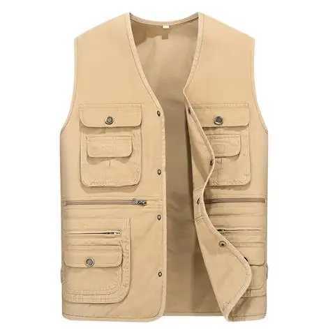 Men Outdoor Cargo Vest Multi-pockets Solid Color Fishing Vest Director Reporter Work Waistcoat Photography Casual Vest Jacket X250403
