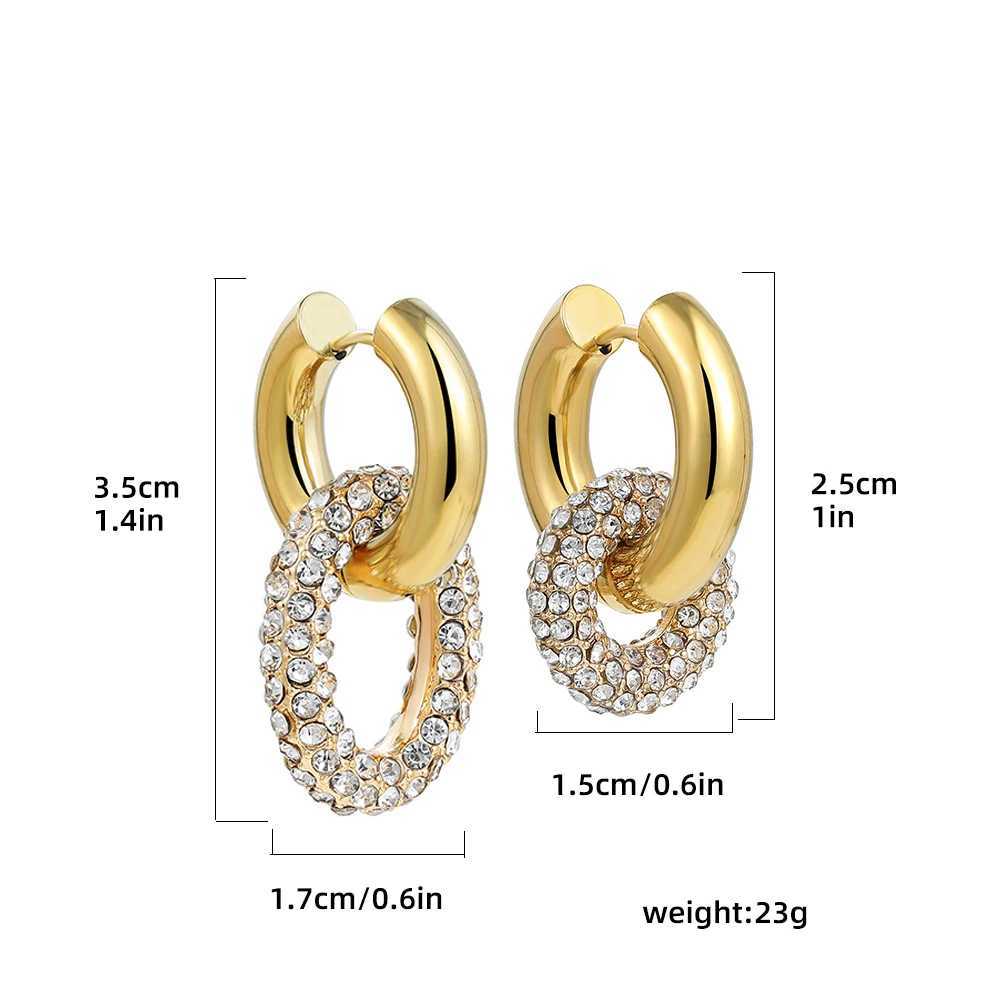 Luxury Cubic Zirconia Stainless Steel Hoop Earrings for Women Gold Color Round Circle Oval Geometric Earrings Fashion Jewelry C251103