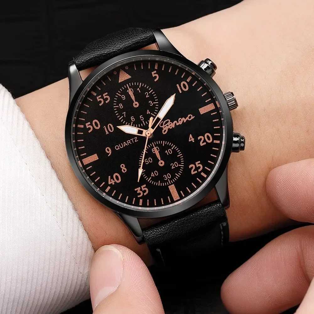 2PCS/Set Men Business Watches Fashion Arabic Dial Leather Band Mens Quartz Watch Bracelet Set Relogio Masculino W251104