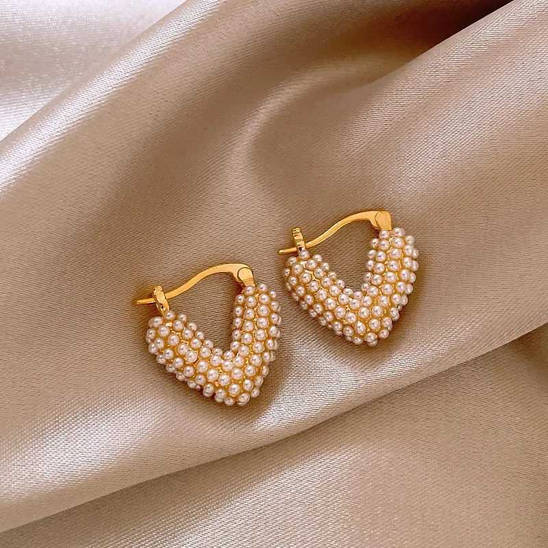 Light Luxury Unique New Design Love Imitation Pearl Earrings For Women Fashion Elegant Metal Jewelry Party Gifts Y250401