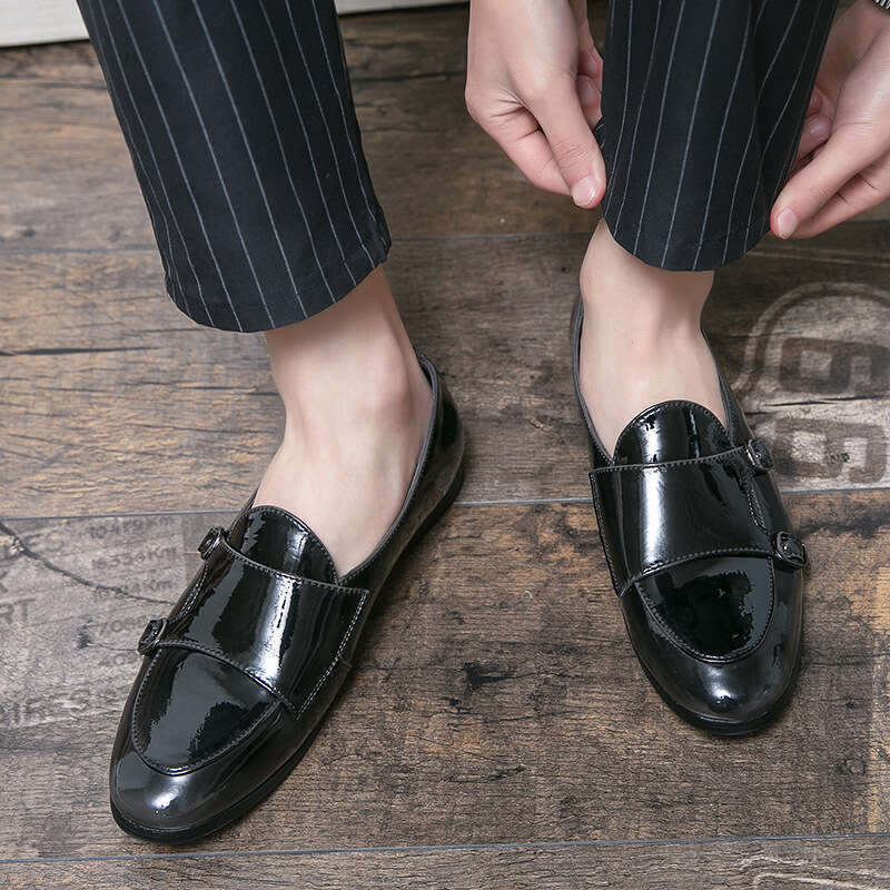 Men's in plus size, new casual fashionable British style set, pointed toe leather shoes, trendy wedding shoes